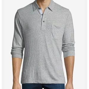 Faherty Luxe Heathered long sleeve pocket polo shirt Athletic Gray Large